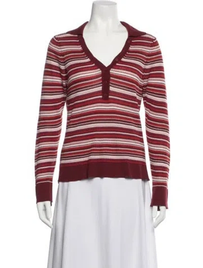 Pre-owned Rouje Striped V-neck Top In Red