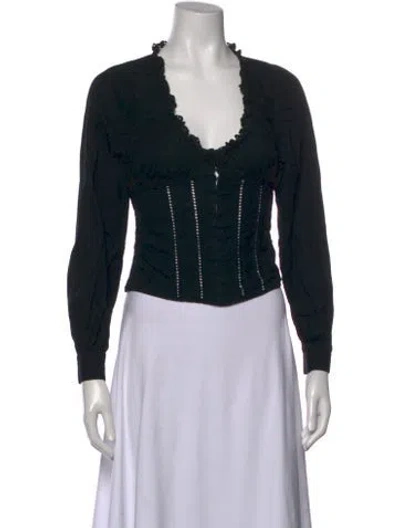 Pre-owned Rouje V-neck Long Sleeve Blouse In Black