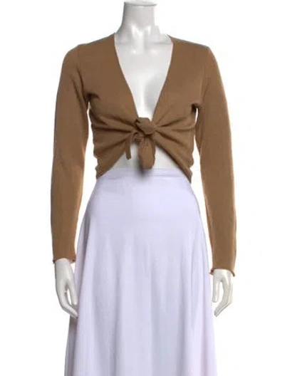Pre-owned Rouje V-neck Long Sleeve Crop Top In Metallic/neutrals
