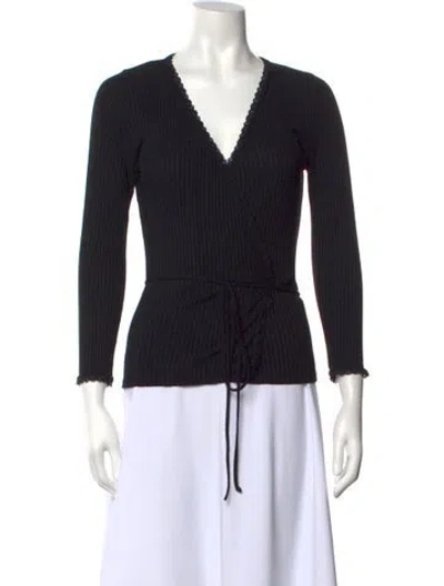Pre-owned Rouje V-neck Long Sleeve Top In Black