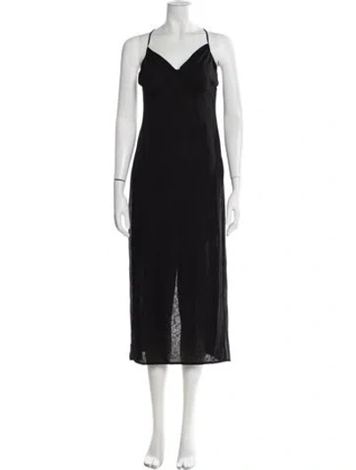 Pre-owned Rouje V-neck Midi Length Dress In Black