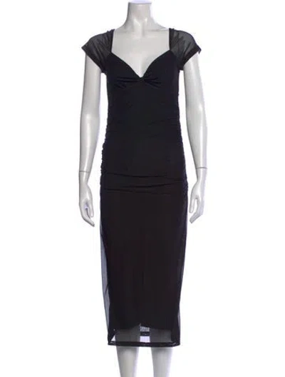Pre-owned Rouje V-neck Midi Length Dress In Black
