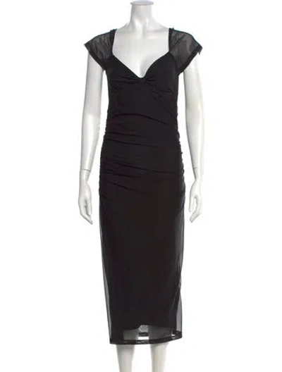Pre-owned Rouje V-neck Midi Length Dress In Black