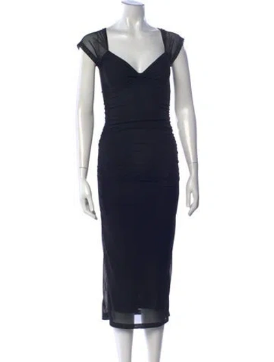 Pre-owned Rouje V-neck Midi Length Dress In Black
