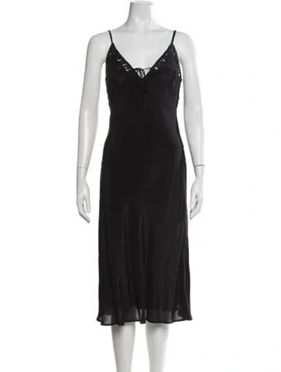 Pre-owned Rouje V-neck Midi Length Dress In Black