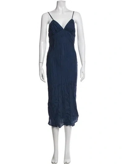 Pre-owned Rouje V-neck Midi Length Dress In Blue