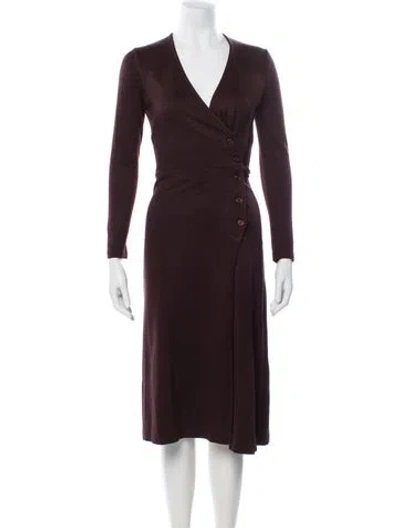 Pre-owned Rouje V-neck Midi Length Dress In Brown