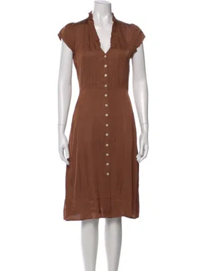 Pre-owned Rouje V-neck Midi Length Dress In Brown