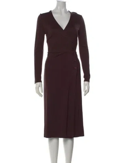 Pre-owned Rouje V-neck Midi Length Dress In Brown