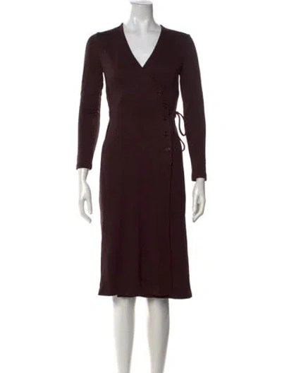 Pre-owned Rouje V-neck Midi Length Dress In Brown