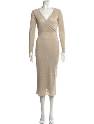 Pre-owned Rouje V-neck Midi Length Dress In Gold