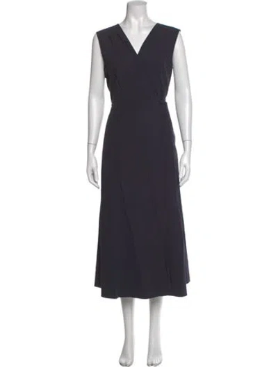 Pre-owned Rouje V-neck Midi Length Dress In Gray