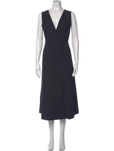 Pre-owned Rouje V-neck Midi Length Dress In Gray