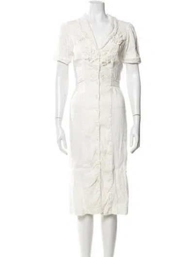 Pre-owned Rouje V-neck Midi Length Dress In Neutral