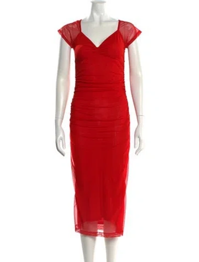 Pre-owned Rouje V-neck Midi Length Dress In Red