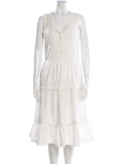 Pre-owned Rouje V-neck Midi Length Dress In White