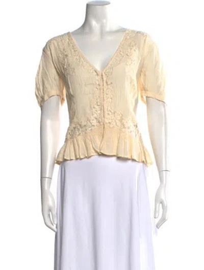 Pre-owned Rouje V-neck Short Sleeve Blouse W/ Tags In Neutrals
