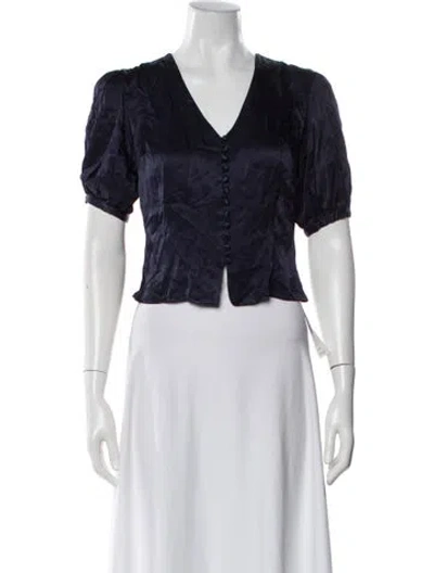 Pre-owned Rouje V-neck Short Sleeve Crop Top In Blue
