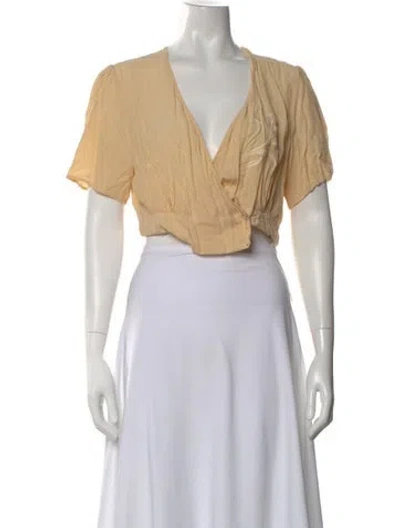 Pre-owned Rouje V-neck Short Sleeve Crop Top In Neutral