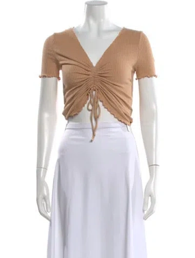 Pre-owned Rouje V-neck Short Sleeve Crop Top In Neutral
