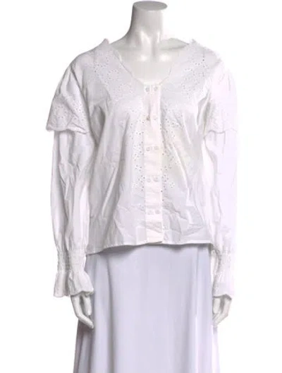 Pre-owned Rouje V-neck Short Sleeve Top In White