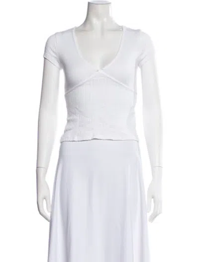 Pre-owned Rouje V-neck Short Sleeve Top In White