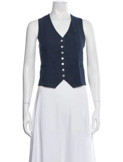 Pre-owned Rouje V-neck Sleeveless Button-up Top In Blue