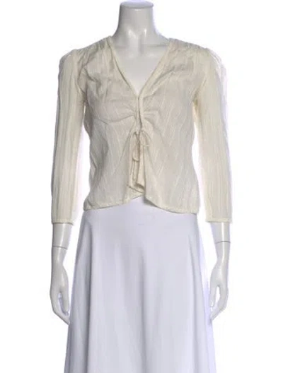 Pre-owned Rouje V-neck Three-quarter Sleeve Blouse In White