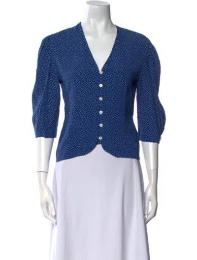 Pre-owned Rouje V-neck Three-quarter Sleeve Crop Top In Blue