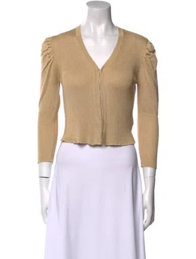 Pre-owned Rouje V-neck Three-quarter Sleeve Crop Top In Neutral