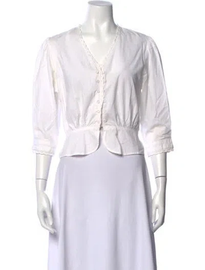 Pre-owned Rouje V-neck Three-quarter Sleeve Top In Neutrals