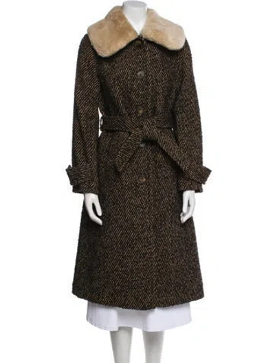 Pre-owned Rouje Wool Tweed Pattern Coat In Brown