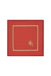 Roumélie Orientale Brick Red Embroidered Cocktail Napkin Set Of Four - “ Brick Red Palm Charm” In Red