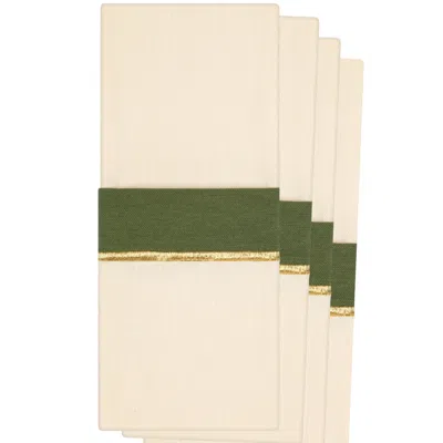 Roumélie Orientale Forest Charm Green Detailed Cotton Cutlery Pouch - Set Of Four