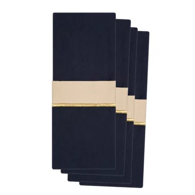 Roumélie Orientale Midnight Shine Navy Blue Detailed Cotton Cutlery Pouch - Set Of Four In Multi