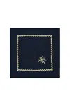 Roumélie Orientale Navy Blue Embroidered Cocktail Napkin Set Of 4 - “navy Palm Charm” In Blue