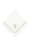 Roumélie Orientale Pure Linen, Fringed Table Napkin Set Of Four - White Palm Charm In White