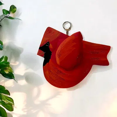 Round Top Glittery Cardinal Charm In Red