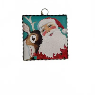 Round Top Santa & Rudolph Charm In Multi