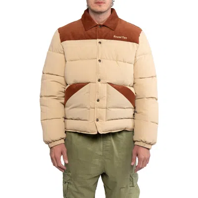 Round Two Quilted Puffer Jacket In Khaki