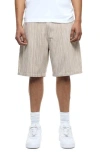 Round Two Stripe Flat Front Cotton Shorts In Brown