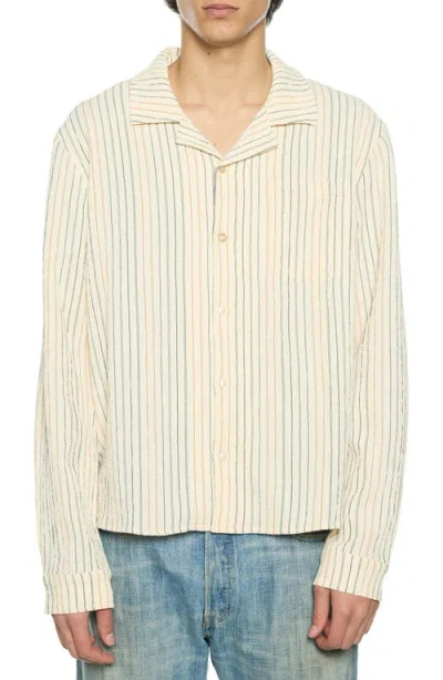 Round Two Stripe Long Sleeve Camp Shirt In Cream