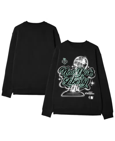 Round21 Men's And Women's Black New York Liberty 2024 Wnba Finals Champions Airbrush Pullover Sweatshirt