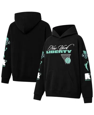 Round21 Men's And Women's New York Liberty Swish Graphic Fleece-lined Cotton-blend Hoodie In Black