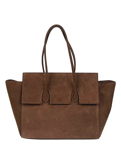 Rounn Felice Flap Leather Tote Bag In Brown