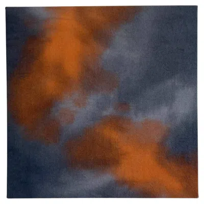 Pre-owned Rousseau Abstract Painting In Navy, Slate And Persimmon, 16 X 16 Inches, Contemporary In Gray