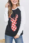 Rousseau Deer Plaid Raglan Top In Black In Black