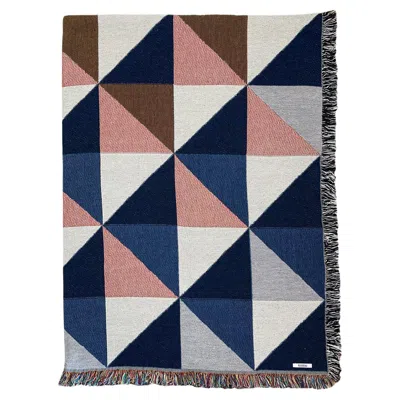 Pre-owned Rousseau Fringed Cotton Throw Blanket, Multicolor Sixteen Geometric Pattern, 54 X 72 In Gray