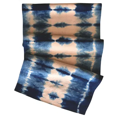Pre-owned Rousseau Hand Dyed Linen Table Runner, Rose Pink & Indigo Blue Abstract Pattern In Red
