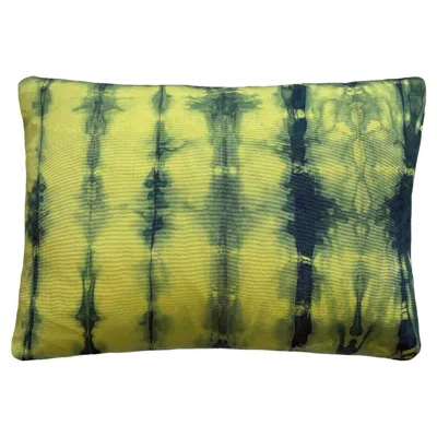 Pre-owned Rousseau Hand Dyed Silk Pillow, Canary Yellow & Indigo Blue Ripple Abstract Pattern